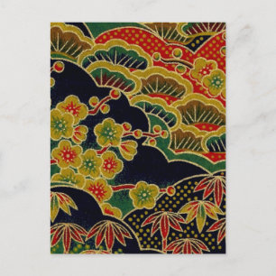 Goldplumpe Blume japanisches Kimono Postkarte
