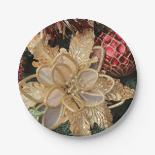 Goldpoinsettia-Weihnachtspapier-Teller Pappteller