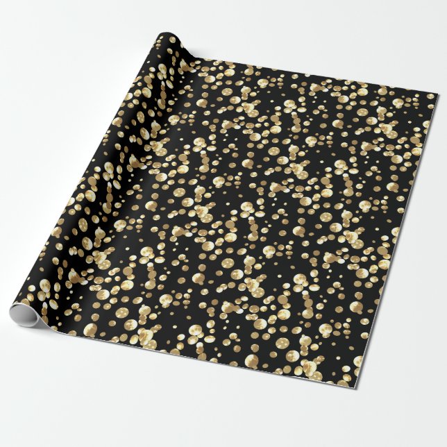 Goldpolka dot, schwarz und gold, Glitzer, Konfetti Geschenkpapier (Ungerollt)