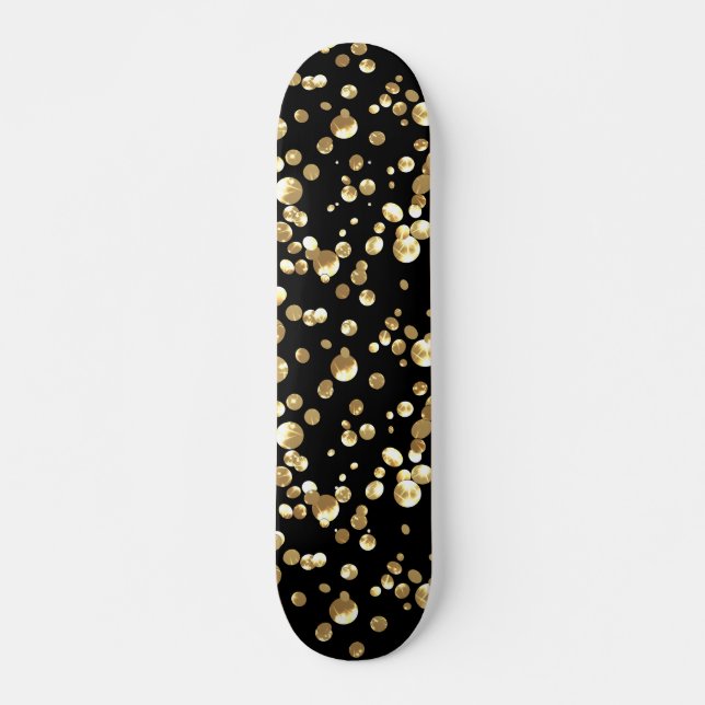 Goldpolka-Punkte auf schwarzem Hintergrund Skateboard (Vorne)