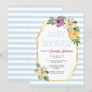 Goldpolygon und Blume Blumenblauer Babydusche Einladung