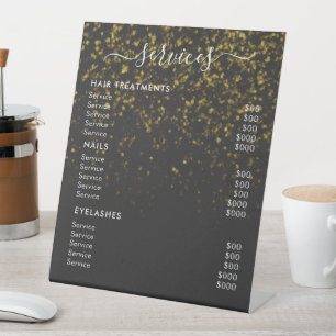 Goldpreis-Glitzer für Black Salon Services Sockelschild