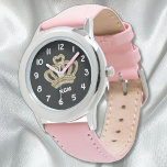 Goldprinzessin Crown Girl's Watch Armbanduhr<br><div class="desc">Personalisieren Sie diese Uhr für Ihre Lieblings-Prinzessin mit ihren eigenen Initialen neben einer funkelnd goldenen Farbkrone,  die auf dem Uhrengesicht gedruckt ist. Hier in Rosa und Schwarz dargestellt,  aber Sie werden noch viele weitere Gurt-Farben und Blendenstile haben,  um sie noch weiter zu personalisieren. Großer Geburtstag oder Weihnachtsgeschenk.</div>