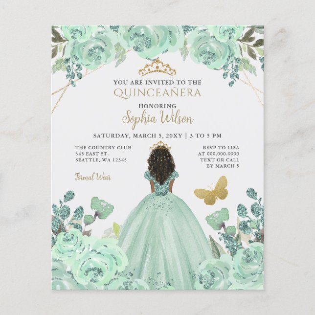 Goldprinzessin Quinceañera Einladung (Vorderseite)