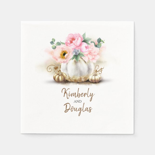 Goldpumpen und rosa Blume Rustikaler Fall Serviette (Vorderseite)