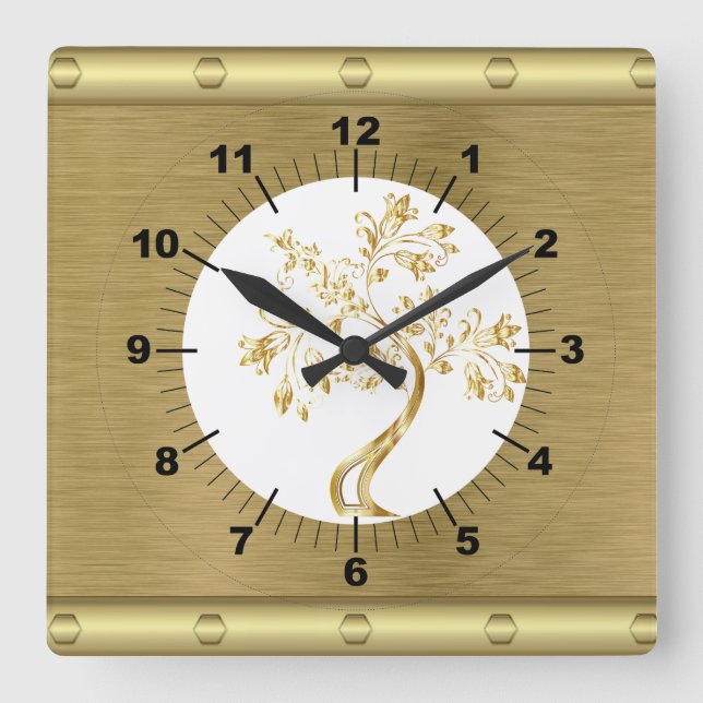 Goldquadrat Quadratische Wanduhr (Vorderseite)