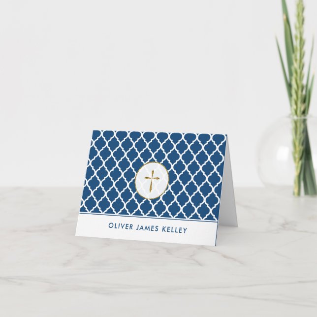 Goldquerereligiöse danken Ihnen, Marine Quatrefoil Dankeskarte (Vorderseite)