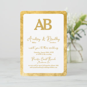 Goldrahmen 2-Buchstaben-Monogramm-Hochzeit Einladung