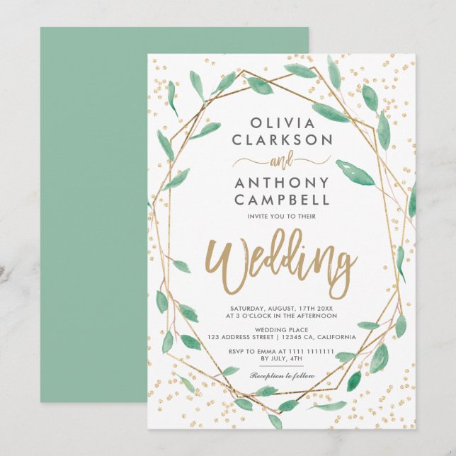 Goldrahmen Aquarell Hochzeit Einladung (Vorne/Hinten)