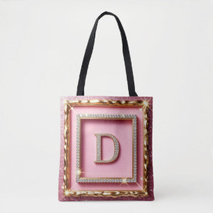 Goldrahmen-Diamant-Anfangsbuchstabe D Rosa Glitter