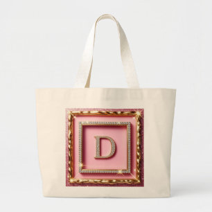 Goldrahmen Diamant Anfangsbuchstabe D Rosa Glitter Jumbo Stoffbeutel