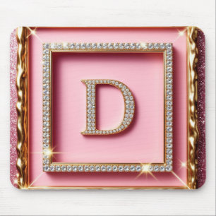 Goldrahmen-Diamant-Anfangsbuchstabe D Rosa Glitter Mousepad