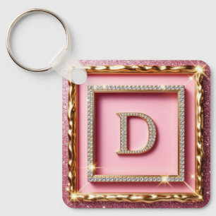 Goldrahmen Diamant Anfangsbuchstabe D Rosa Glitter Schlüsselanhänger