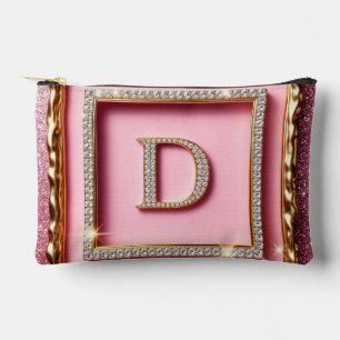 Goldrahmen-Diamant-Anfangsbuchstabe D Rosa Glitter Zubehörtasche