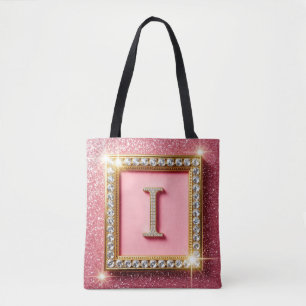 Goldrahmen Diamant Initiale I Rosa Glitter Monogra