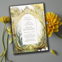 Goldrahmen-Hochzeit des verzauberten Waldportals Einladung