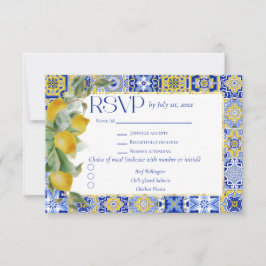 Goldrahmen Italienische Blaue Fliesen-Zitrone Hoch RSVP Karte