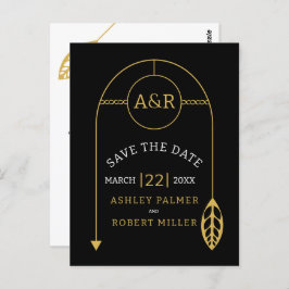 Goldrahmen mit Blatt und Initialen Save the Date Postkarte