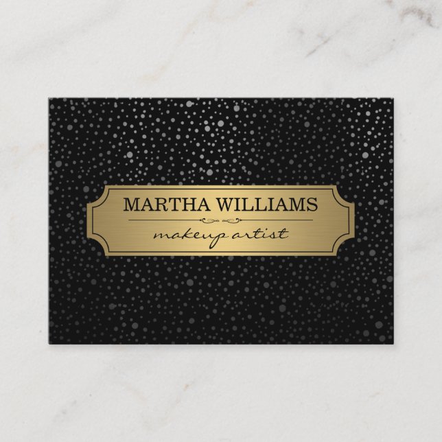 Goldrahmen mit metallischem Punktmuster schwarz Visitenkarte (Vorderseite)