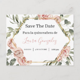 Goldrahmen mit Rose Save the Date quinceañera Einladungspostkarte
