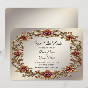 Goldrahmen mit roten Steinen Save the Date