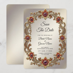 Goldrahmen mit roten Steinen Save the Date