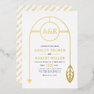 Goldrahmen mit weißer Hochzeit, Blatt und Initiale Folieneinladung
