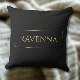 Goldrahmen Personalisierter Name Tiefschwarz Luxus Kissen