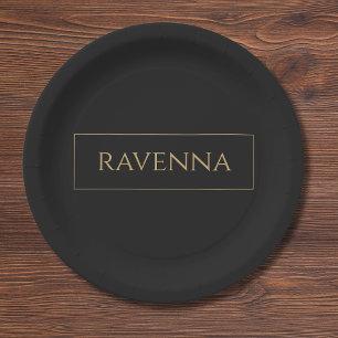 Goldrahmen Personalisierter Name Tiefschwarz Luxus Pappteller