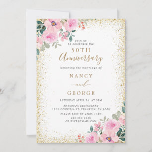 Goldrahmen Rosa Blütenblume 50. Hochzeitstag Einladung