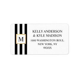 Goldrahmen Schwarz-weiße Streifen Monogram Wedding Adressaufkleber