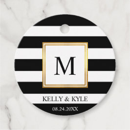 Goldrahmen Schwarz-weiße Streifen Monogram Wedding Geschenkanhänger
