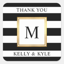 Goldrahmen Schwarz-weiße Streifen Monogram Wedding