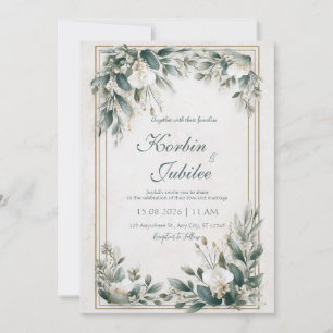 Goldrahmen Staubiger Salbei Grünzeug Florales Hoch Einladung