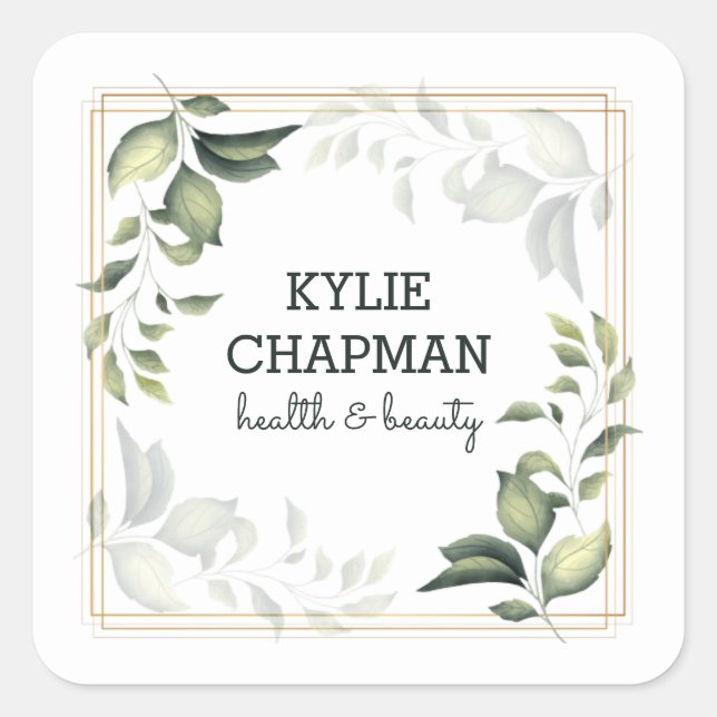 Goldrahmen und Blätter Quadratischer Aufkleber (Vorderseite)