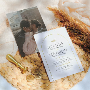 Goldrahmen und elegante Typografie-Foto Hochzeit Einladung