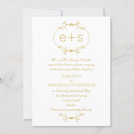 Goldrahmen und Initialen, elegante Monogramm Hochz Einladung