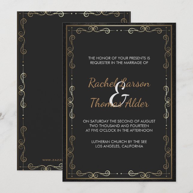 Goldrahmen und Wirbel Hochzeit Einladung (Vorne/Hinten)