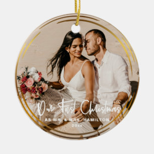 Goldrahmen Unser erstes Weihnachten Foto von Mr &  Keramik Ornament