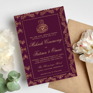 Goldrahmen Verziert Burgundy Islamische Mehndi Zer Einladung