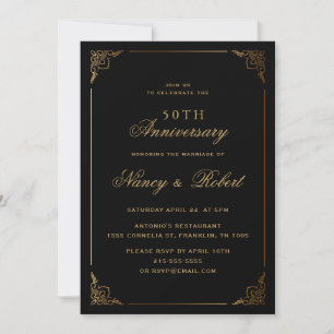 Goldrahmen Verziert Schwarz 50. Hochzeitstag Einladung