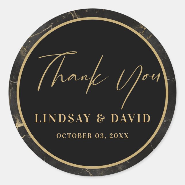 Goldrand aus schwarzem Marmor Runder Aufkleber (Vorderseite)