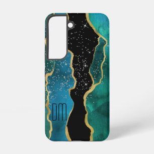 Goldrand Teal-Achat-Sparkling-Monogramm Samsung Galaxy Hülle