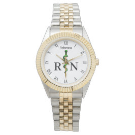 Goldrand von Asclepius Green Medical Nurse RN Armbanduhr