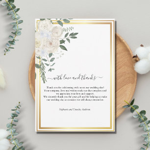 Goldrand Weiße Rosen Grüne Hochzeit Dankeskarte