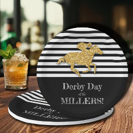 Goldrausch auf schwarzen und weißen Streifen Pappteller