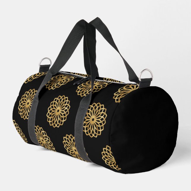 Goldrausch-Design auf der schwarzen Duffle-Tasche Duffle Bag (Linke Seite)