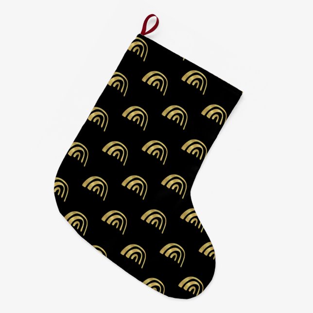 Goldregenbogen und schwarz  großer weihnachtsstrumpf (Vorderansicht (hängend))