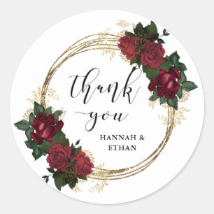 Goldrings und Rote Rosen   Vielen Dank Runder Aufkleber