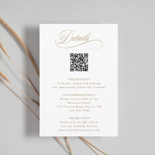 Goldromantische Kalligrafie QR Code Hochzeitdetail Begleitkarte (Von Creator hochgeladen)